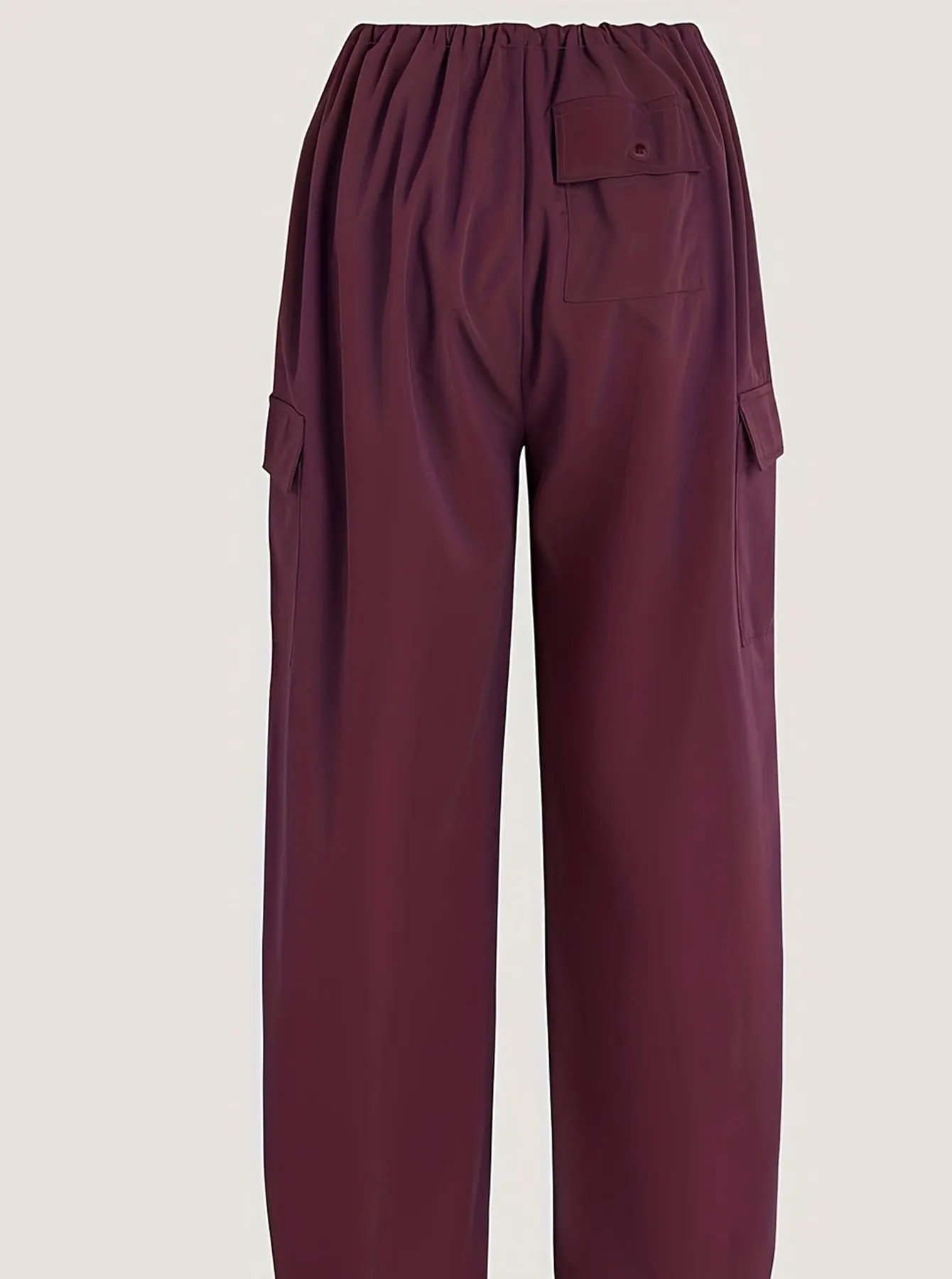 سراويل كاجوال منسوجة كبيرة الحجم للنساء باللون العنابي، مريحة وفضفاضة وخصر عالٍ، سراويل مستقيمة الساق باللون العنابي #6