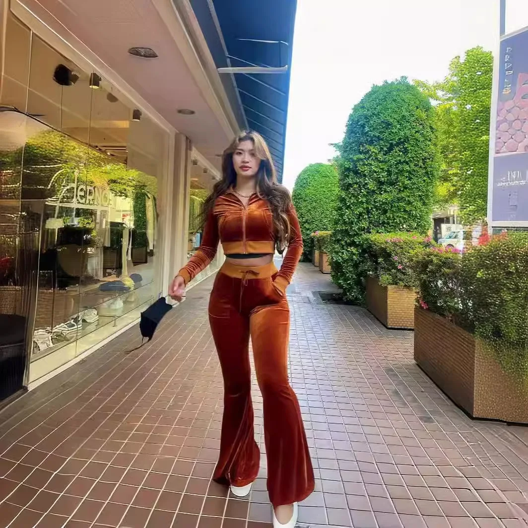 2026 Europe, America, The New Sexy Slim-fit Women's Clothing Korean Velvet Sports And Leisure Suit