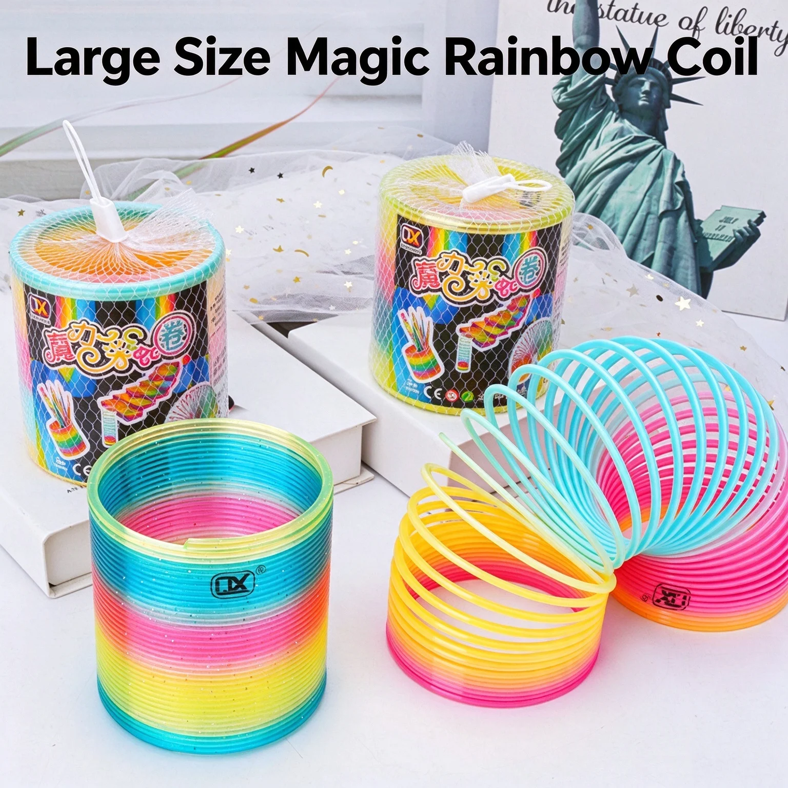 Rainbow Glitter Spring Coil Toy Colorful PVC Magic Ring Stretchable Spiral Fidget Toy Stress Relief Desk Fun