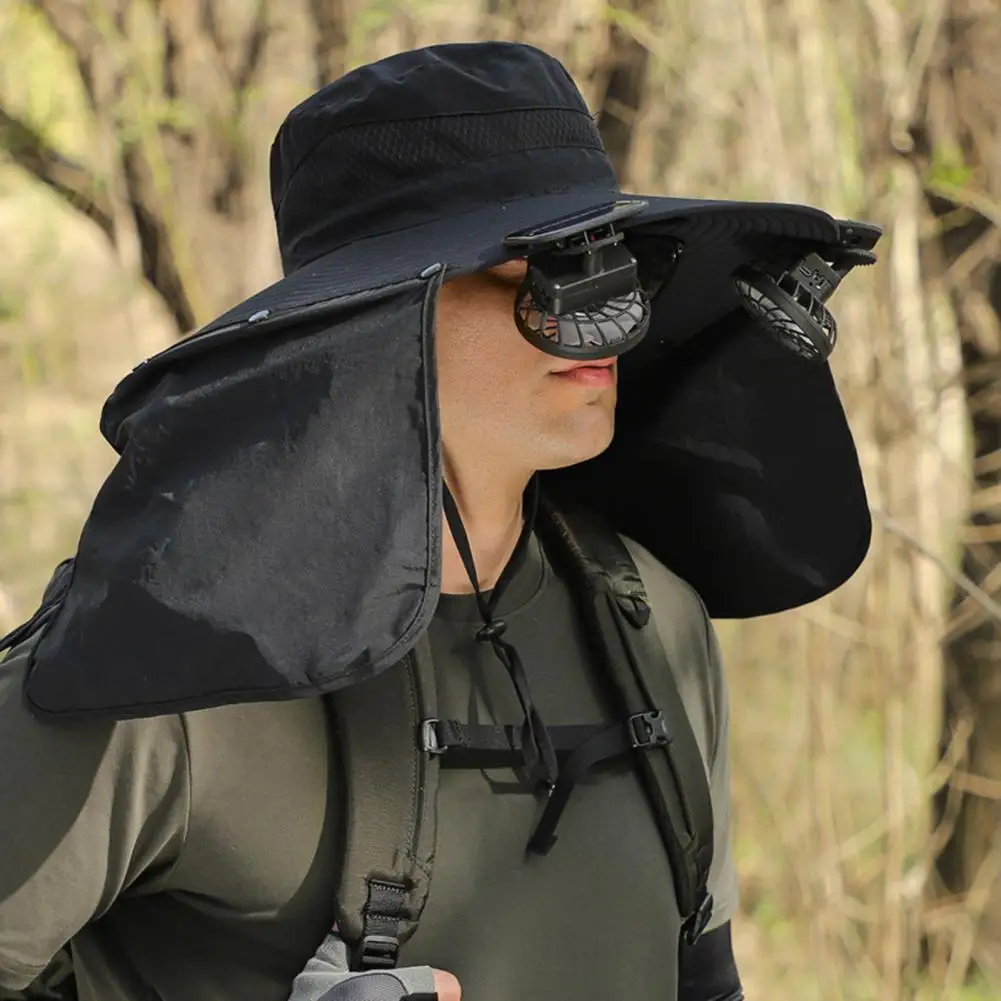 

Solar Powered Cap Breathable Solar Fan Hat with Upf 50 Uv Protection 2 Solar Fans for Men Wide Brim Bucket Cap for Outdoor