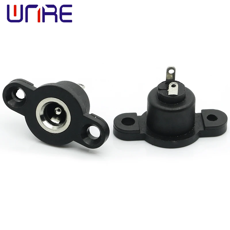 DC-022BK Vertical With Circular Mounting Hole 5.5*2.1 5.5*2.5mm DC Power Socket Connector With Ears Black Female