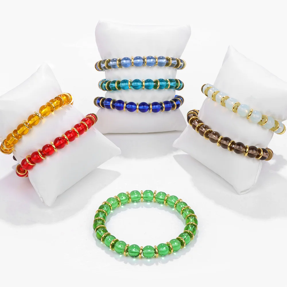 Bunte Transparente Kristall Perlen Armband Gold Farbe Spacer 8MM Glas Perlen Stretch-Armbänder Für Frauen Männer Elastische Schmuck