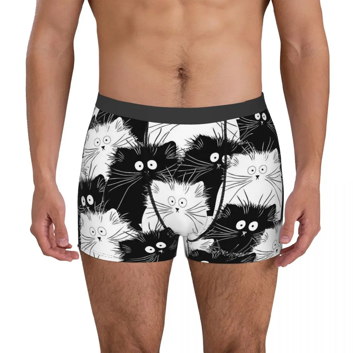 Black White Pattern Cat Cute Kawaii Animal Aniamls Underpants Homme Panties Man Underwear Print Shorts Boxer Briefs