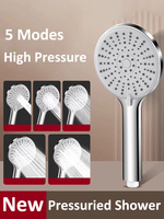 New 5 Modes Adjustable Shower Head High Pressure Large Flow Silver Black Massage Rain Handheld Showerhead Bathroom Accessories