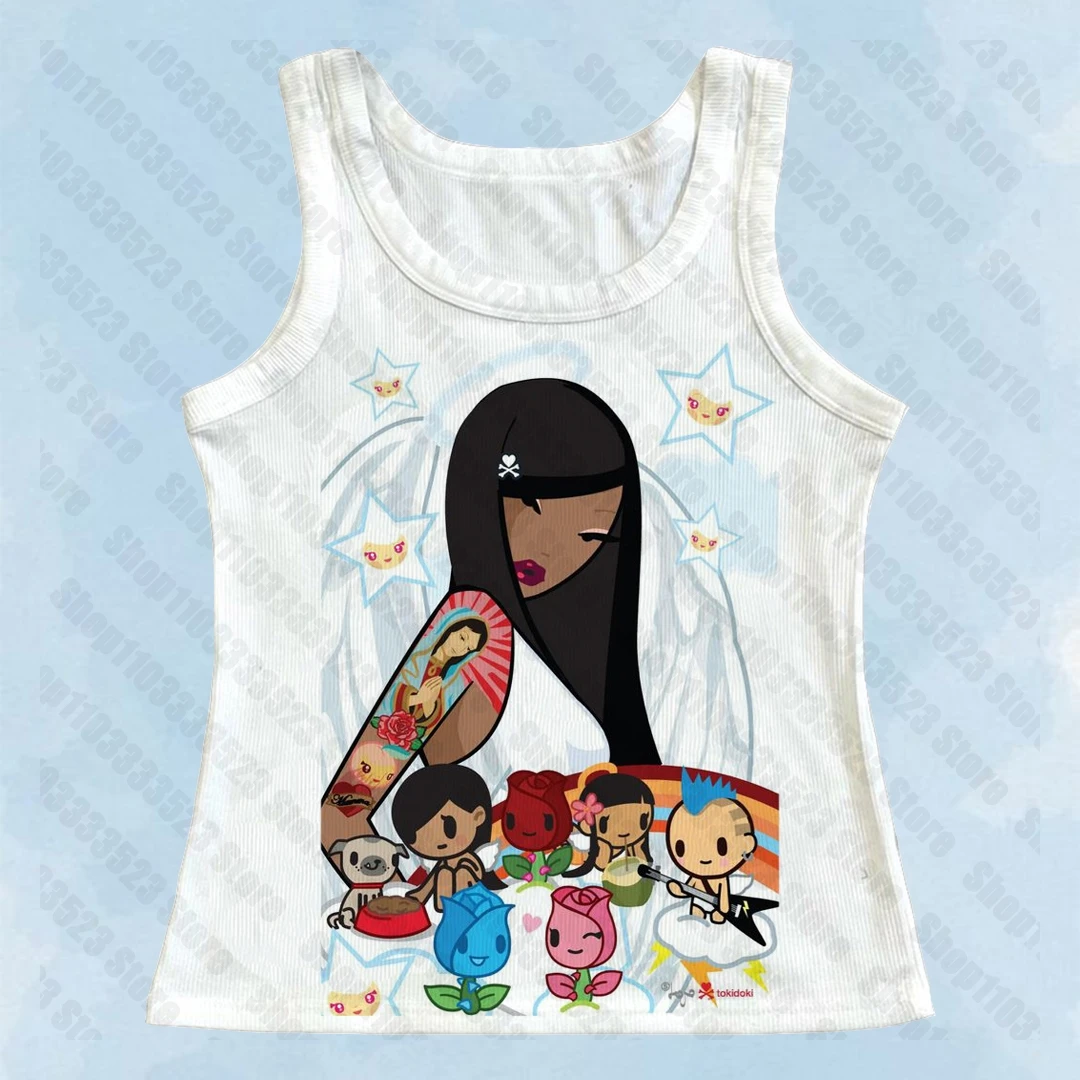 Gothic Punk Aesthetic Y2K Tank Harajuku Fairy Print Women's vintage 2000s Streetwear Vest Cute Printing Emo girls Baby Tank