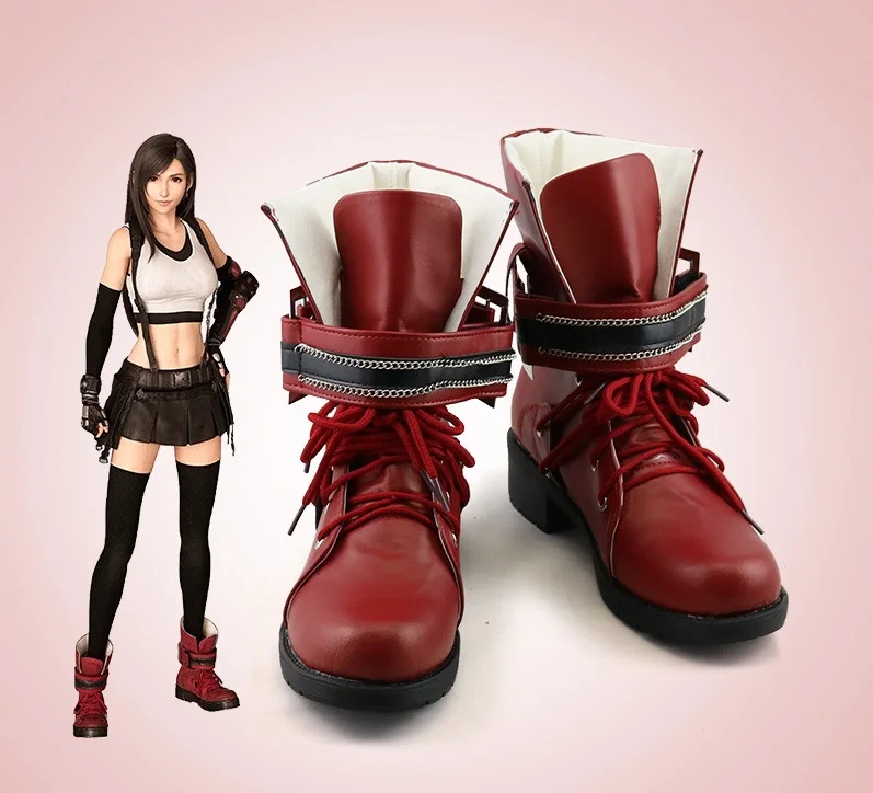 

Final Fantasy Remake Tifa Lockhart Cosplay Boots Red Faux Leather Shoes Women Tifa Boots