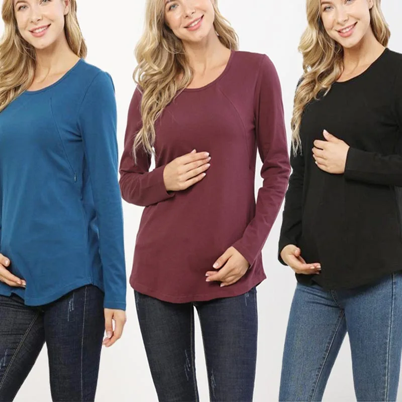 

Autumn Long Sleeve Pregnancy Maternity Clothes Breastfeeding Tops For Pregnant Women Nursing Top Maternity T-shirt Large S-3XL