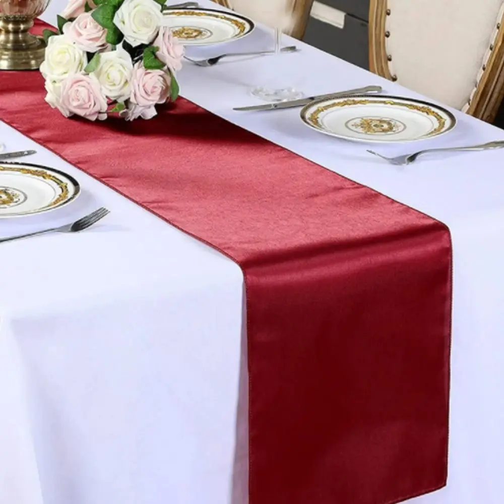 Luxury Solid Color Satin Table Runner Smooth Party Supply Table Cover 275CM Tablecloth Banquet