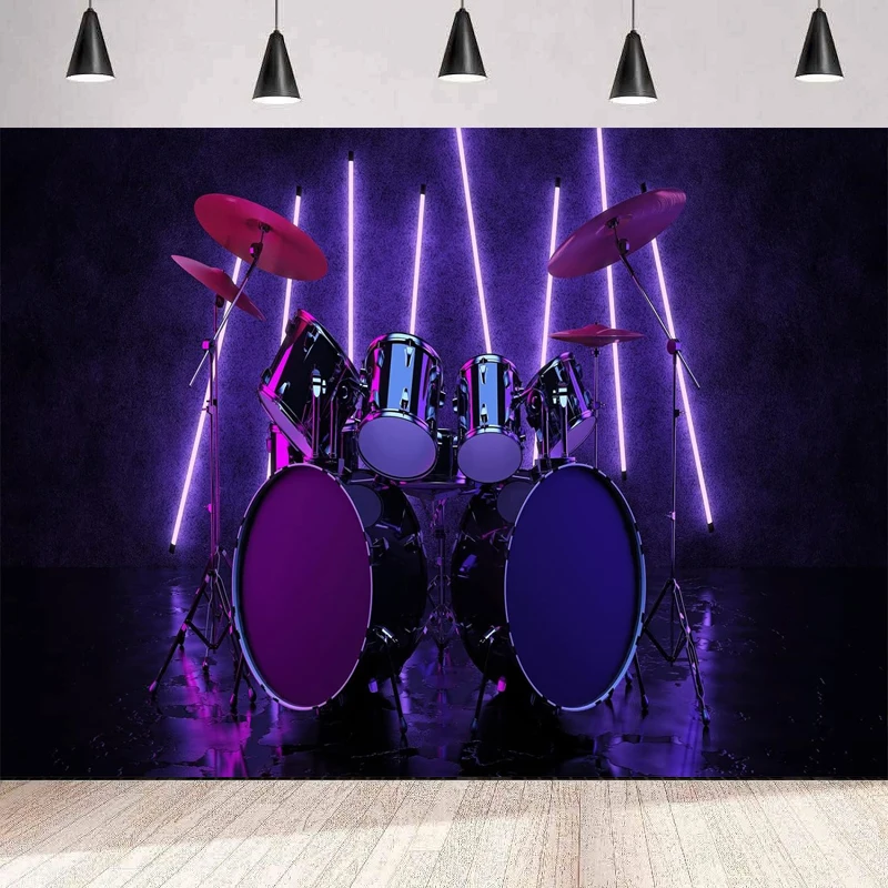 

Photography Backdrop Musical Drum Kit Rock Music Night Jazz Blues Band Concert Stage Background Wall Music Theme Party Decor