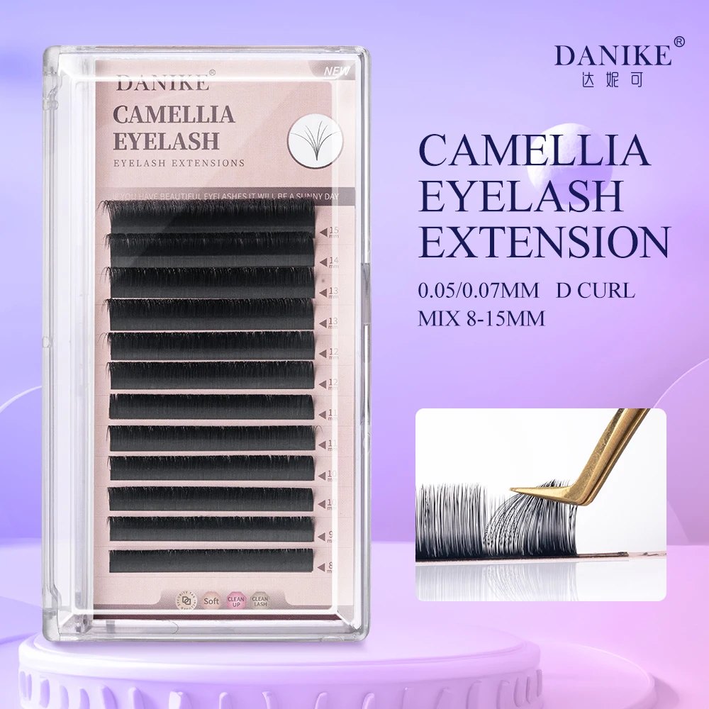 10 pçs danike camélia florescendo 12 linhas cílios postiços d onda 0.05/0.07mm volume chicote profissional macio natural cílios extensões