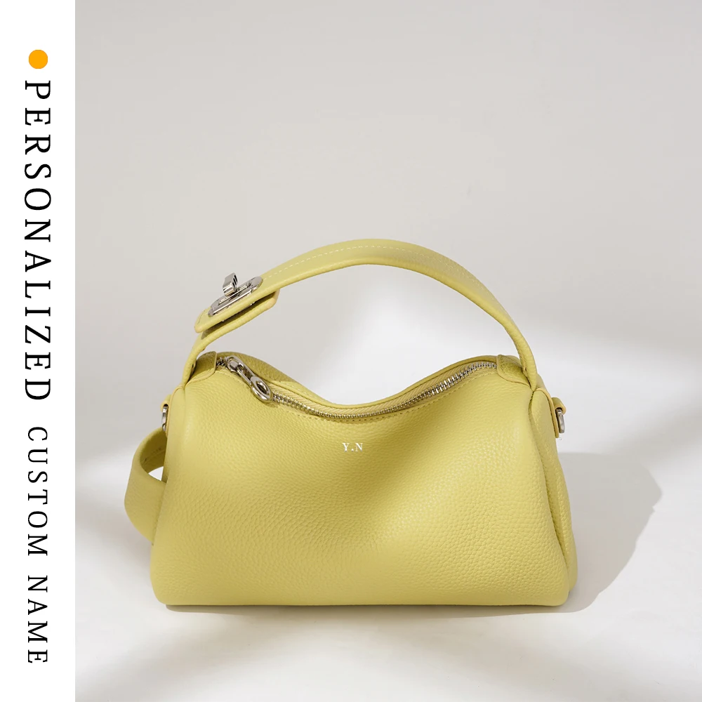 

New women's top layer cowhide shoulder bag fashionable multi-color pillow bag portable support personalized free gold stamping