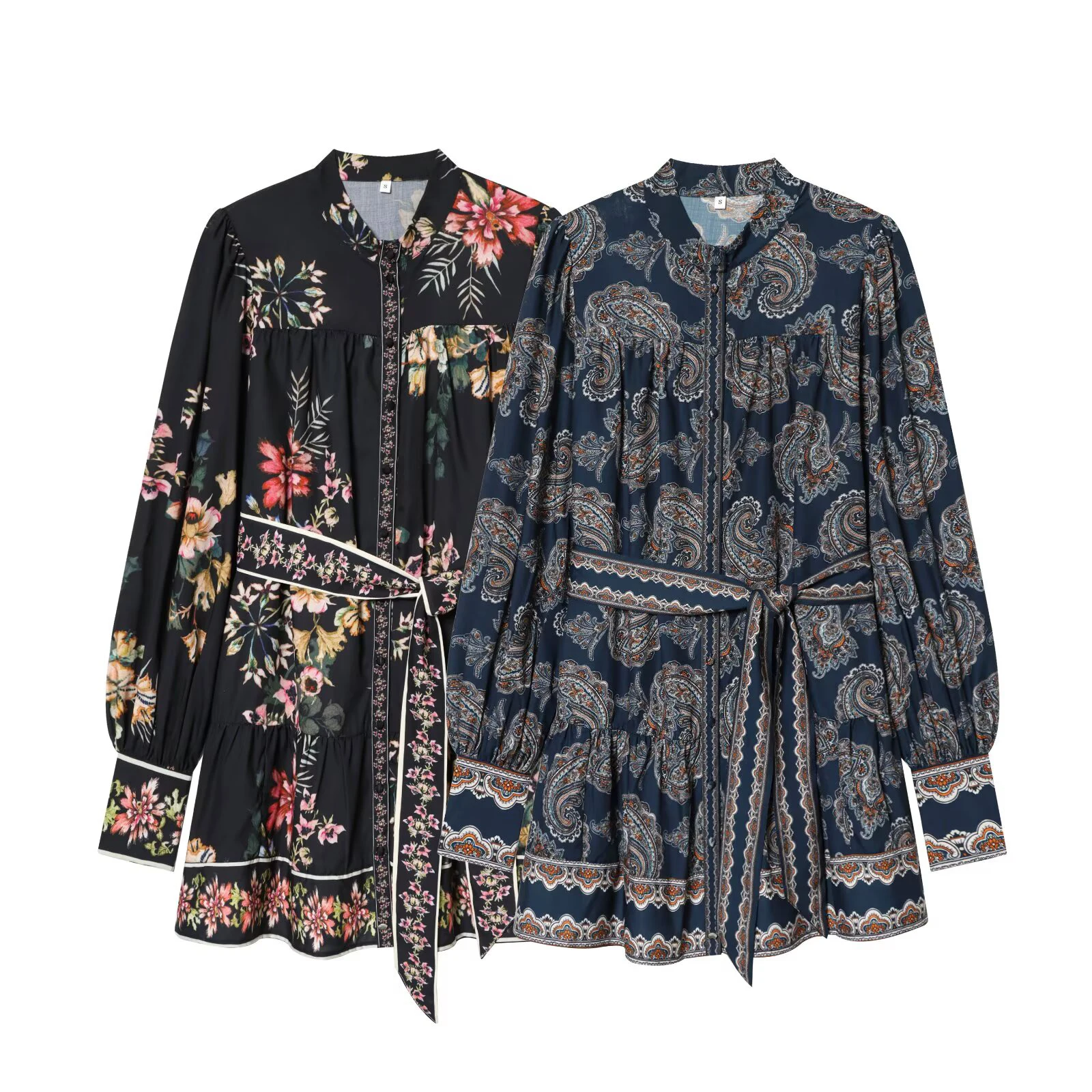 Europäischer und amerikanischer Stil 2026 Frühling Neue Damenmode Chinesischer Stil Stehkragen Taillengürtel Hemdkleid