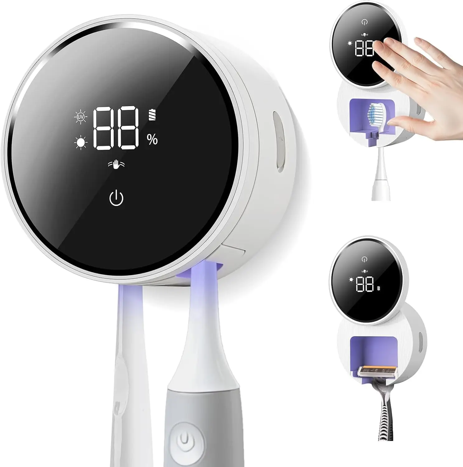 

Настенный держатель для зубных щеток и очиститель зубных щеток, держатель для электрических зубных щеток, держатель для бритвы с автоматическим индуктивным открытием/закрытием