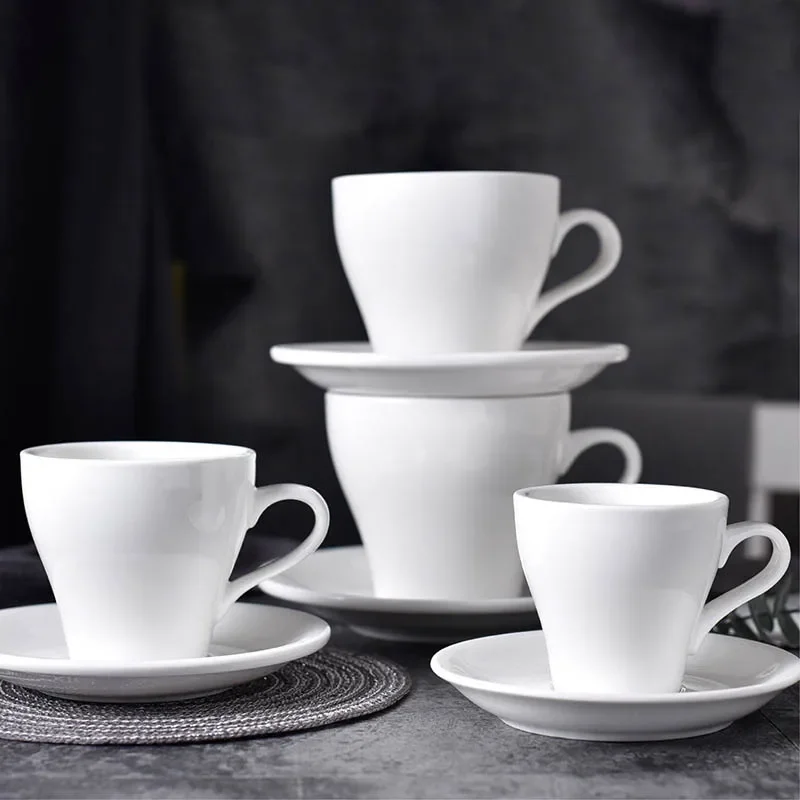 White Ceramic Coffee Cup and Saucer Set Espresso Cup Home Afternoon Tea Cups Restaurant Coffee Shop Office Drinking Utensils