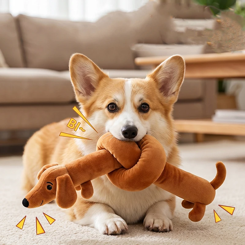 삐걱거리는 닥스훈트 모양 강아지 장난감, 실내 놀이 훈 - Interactive Squeaky Plush Dog Toy 리뷰 및 가격