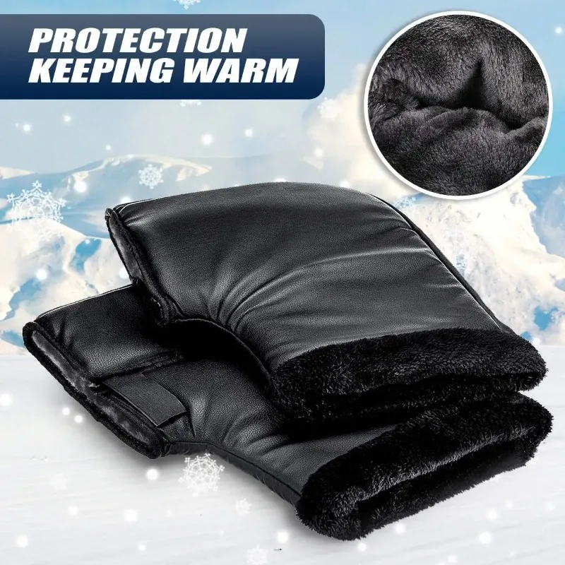 Motorcycle Handlebar Windproof PU Winter Thick Warm Handlebar Muffs Thermal Cover Gloves Universal for Motorcycles Scooters