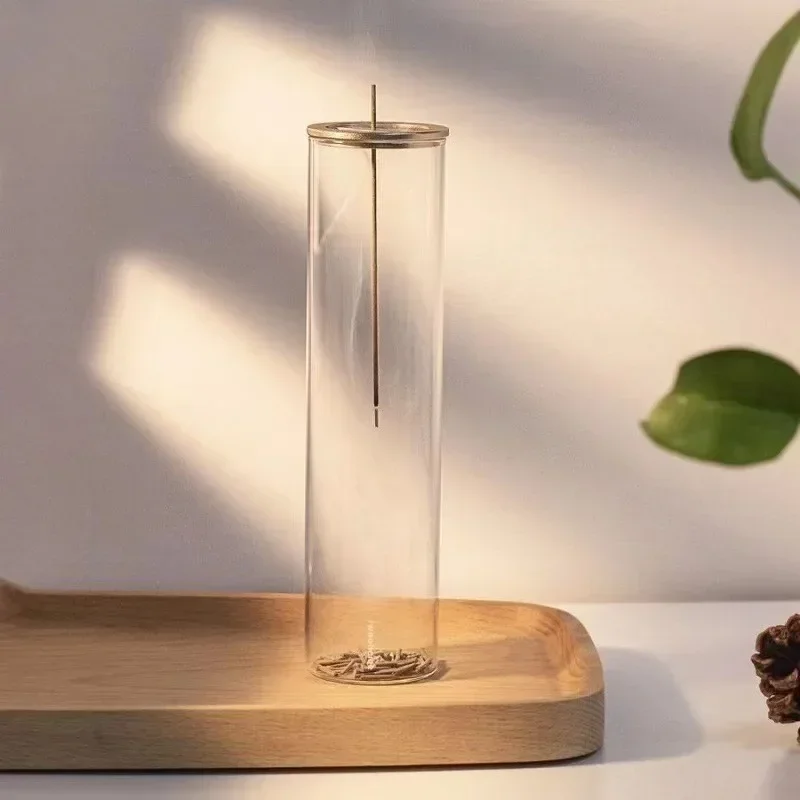 

Solid Wood Censer Burner Home Incense Tray Glass Censer Holders Wooden Upside Down Incense Burner Yoga Decoration