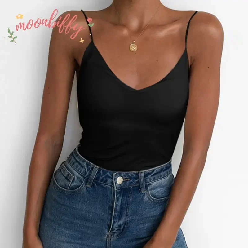 Satin Women Thin Wild Solid Camis Vest Women Tank Tops Female Summer Sexy Strap Basic Tops Slim V-Neck Sleeveless Camisole