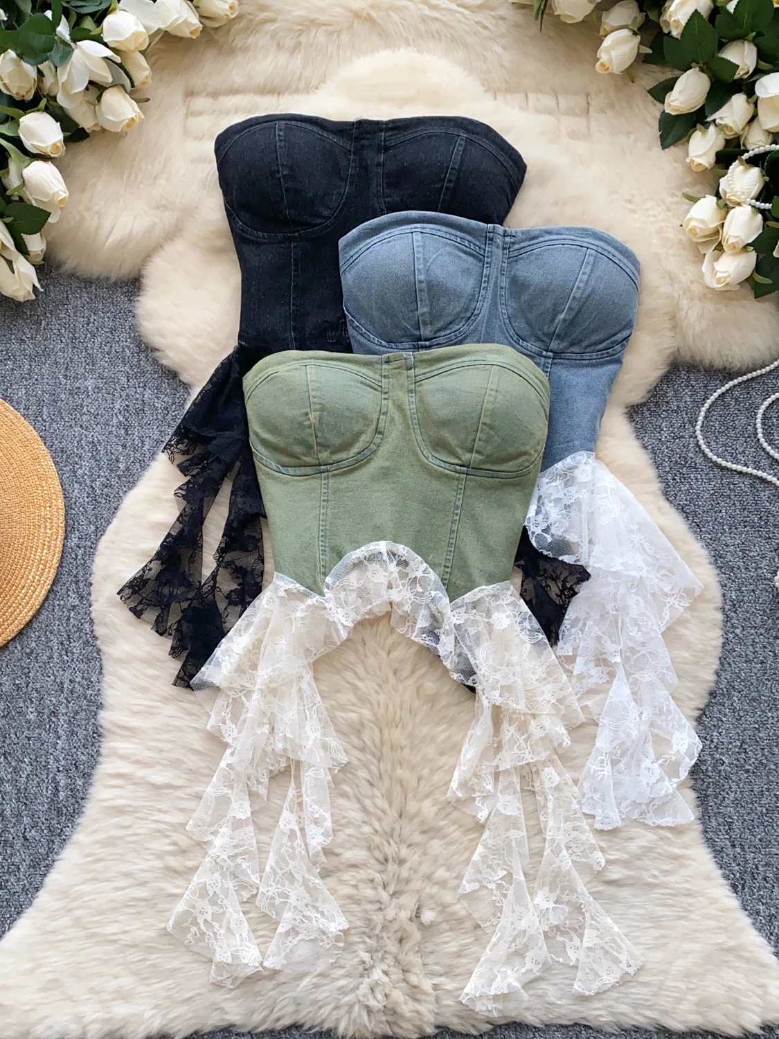 

American Sle Spicy Girl Lace Patchwork Slim Fit Vest Women's Summer Design Sense Casual Wear Polyester Fiber Top