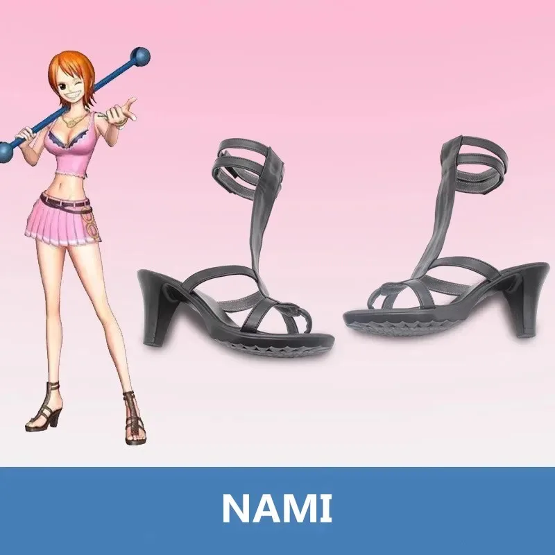DY20JP Anime ONEPIECE 나미 코스프레 의상 신발 블랙 수제 인조 가죽 Sandal25