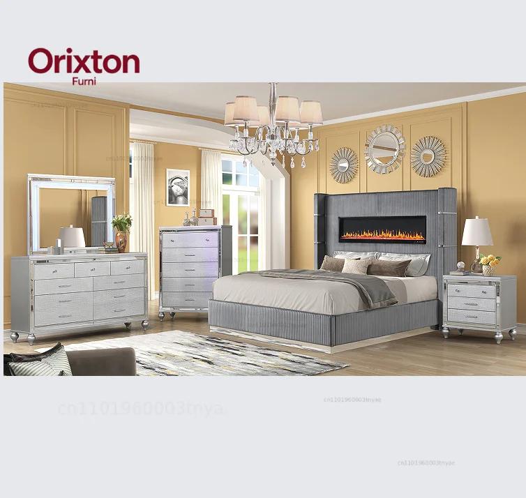 #Modern Home Wooden King 5-Piece Bedroom Set With Ambient Lighting In Wood Finish