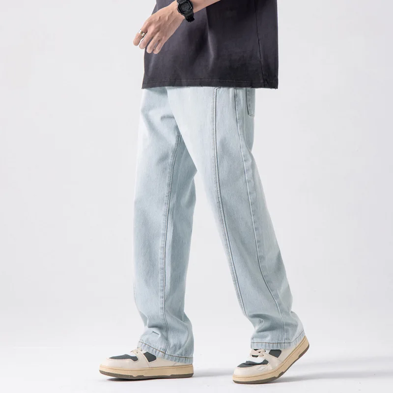 Männer Baggy Jeans Vintage Frühling Herbst lose gerade gerade Jeans mit weitem Bein einfarbig männlich lässig Mode Streetwear