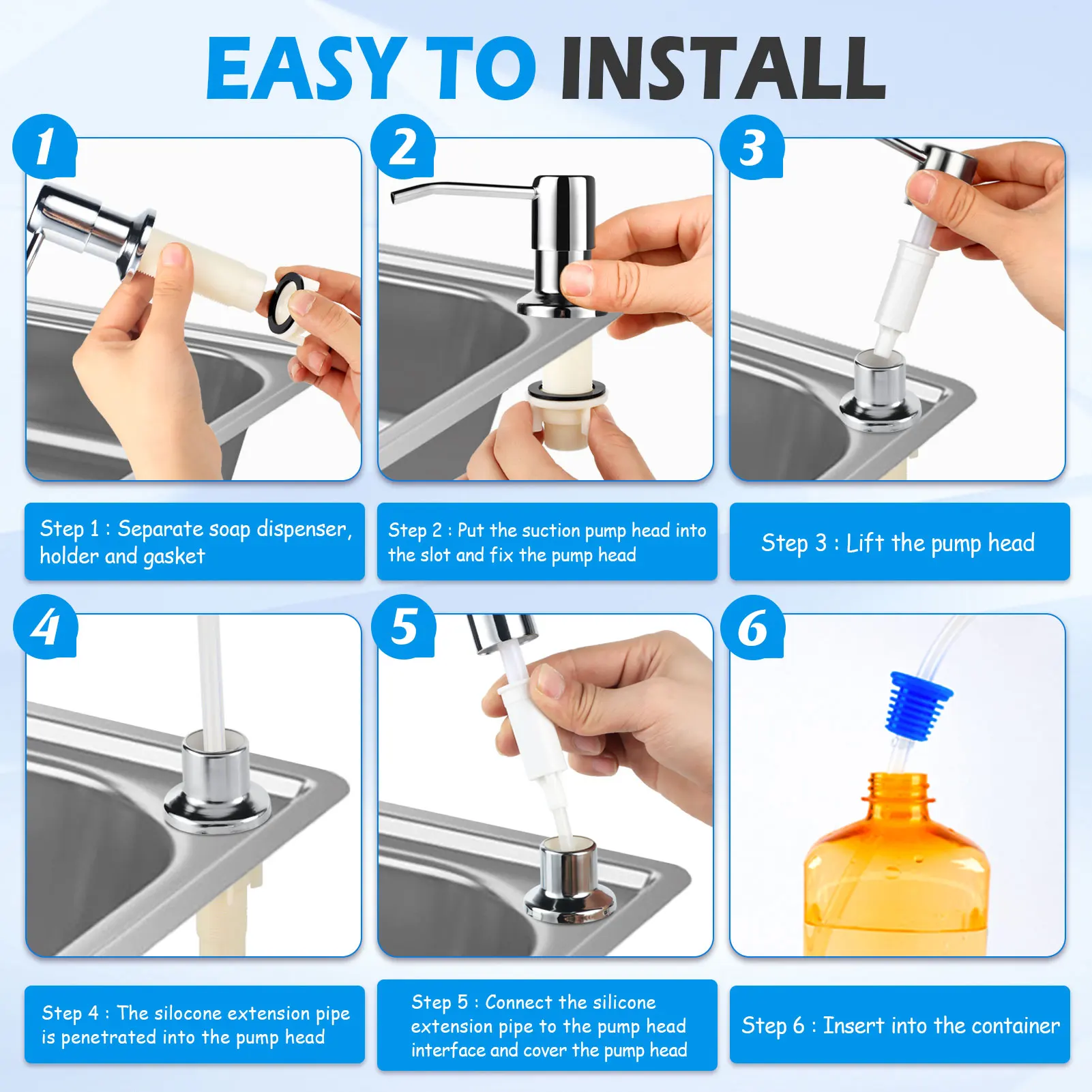 Kitchen Sink Liquid Soap Dispenser Pump Stainless Steel 350ML 500ML Liquid Soap Bottle Sink Mount Hand Pressure Soap Dispenser