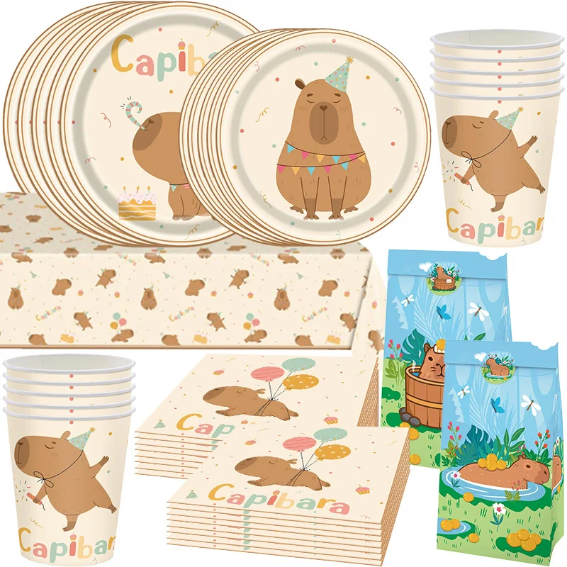 Novo capivara festa de aniversário decorações kit criança menina capivara festa de aniversário prato guardanapo copo toalha de mesa festa favor surpresas