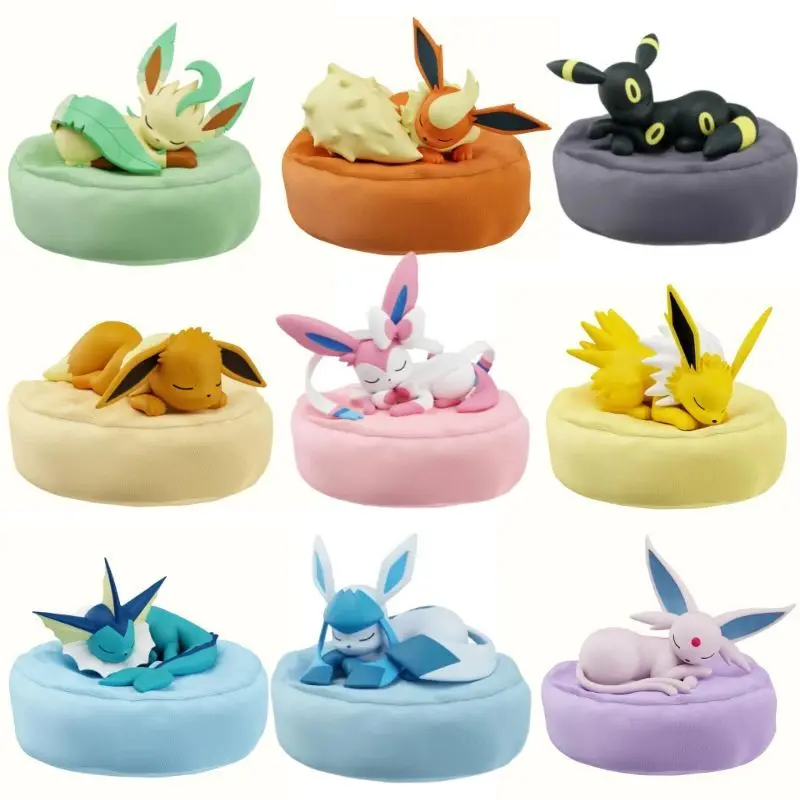 9-eeveelution-figuras-pokemon-originais-bonito-dormir-sylveon-eevee-umbreon-espeon-flareon-leafeon-modelo-presente-anime-brinquedo-infantil