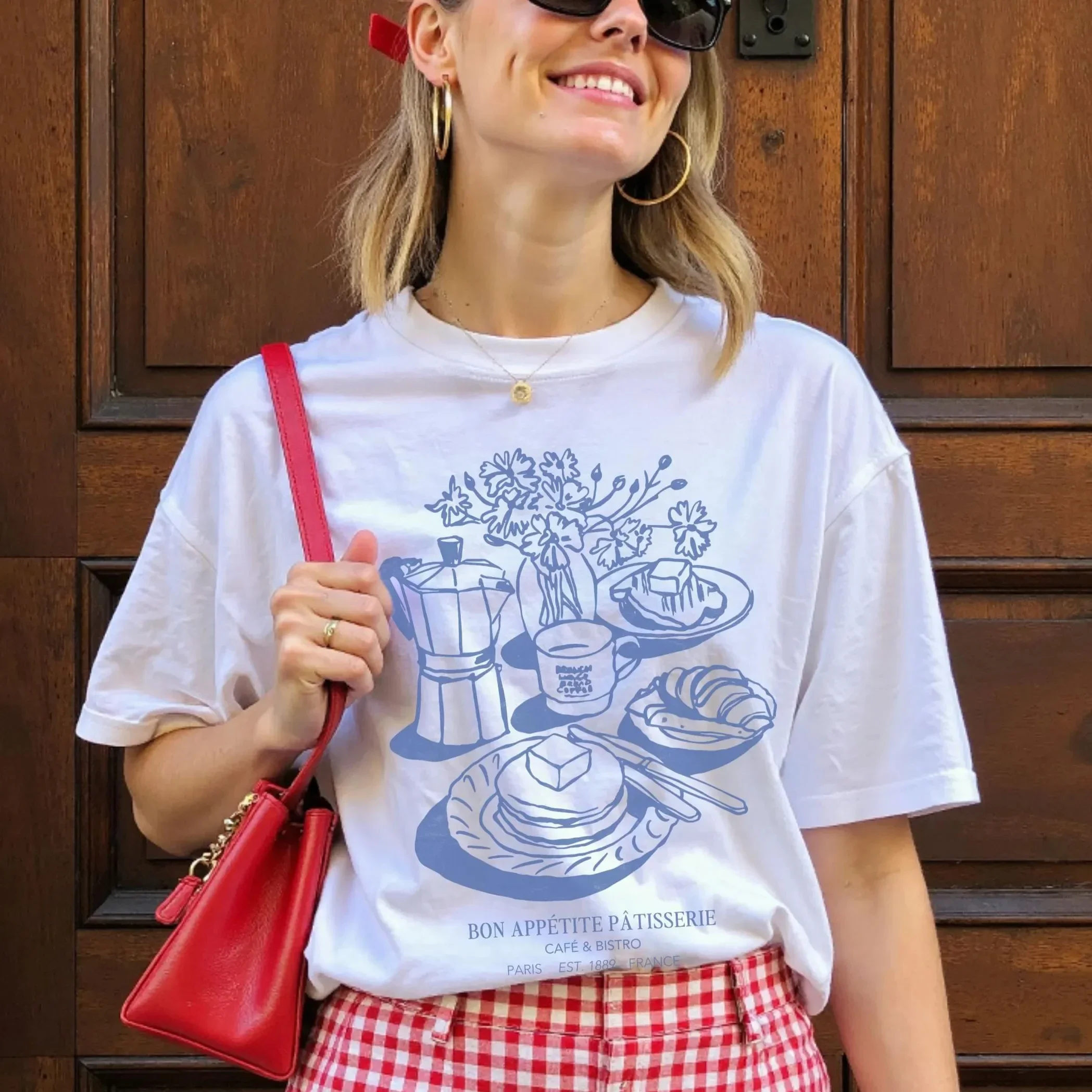Trendy Paris Shirt Breakfast Club Pancake Print Short Sleeve Women Round Neck T-Shirt Spring Summer Graphic T Shirts Vintage Y2K