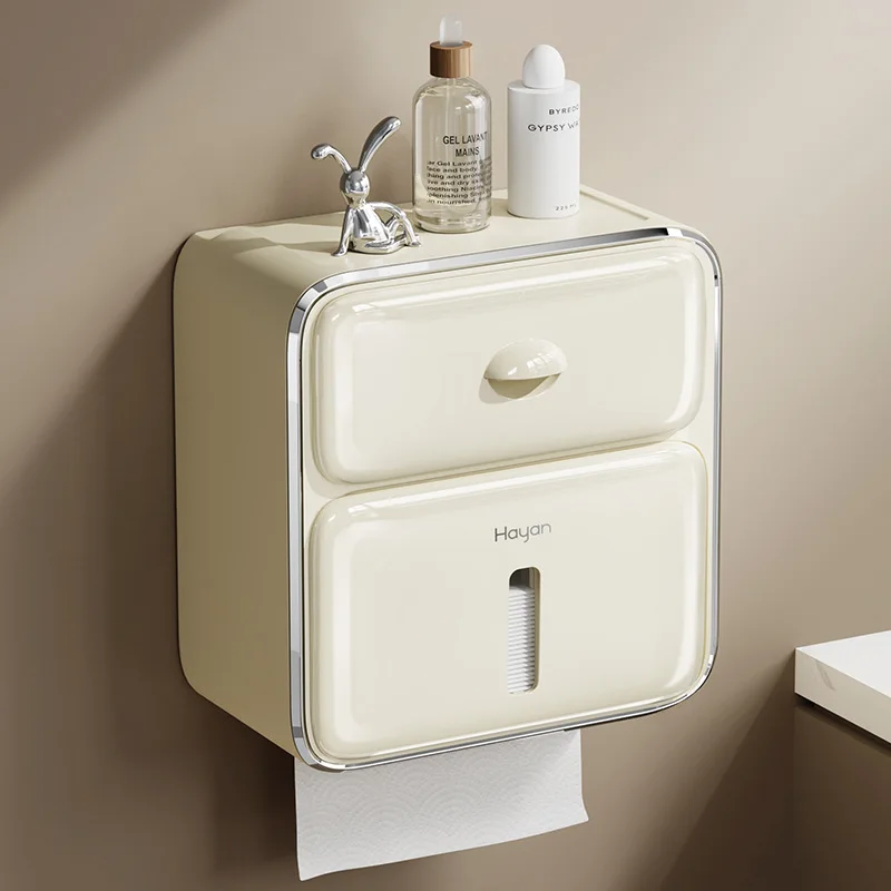 Punch-Free Wall-Mounted Tissue Box, Light Luxury Plastic Toilet Paper Rack, Bathroom Hand Carton, Roll Stand