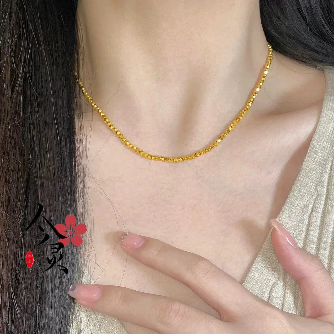Luxury 24K 9999 Pure Gold real gold Women's Shattered Gold Necklace Collarbone Chain Bracelet - Image 5