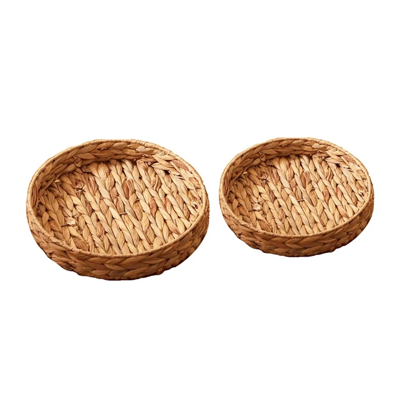 BMBY-Round Wicker Baskets,Hand Woven Tray Storage Baskets Natural Water Hyacinth Small Basket for Fruit Kitchen Table