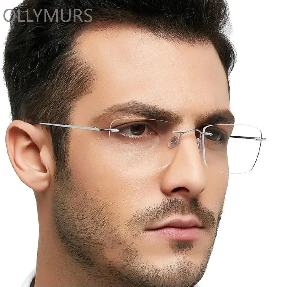 

OLLYMURS Titanium Rimless Glasses Men Pure Titanium Square Eyeglasses Optical Prescription Frame Frameless Spectacle 16011