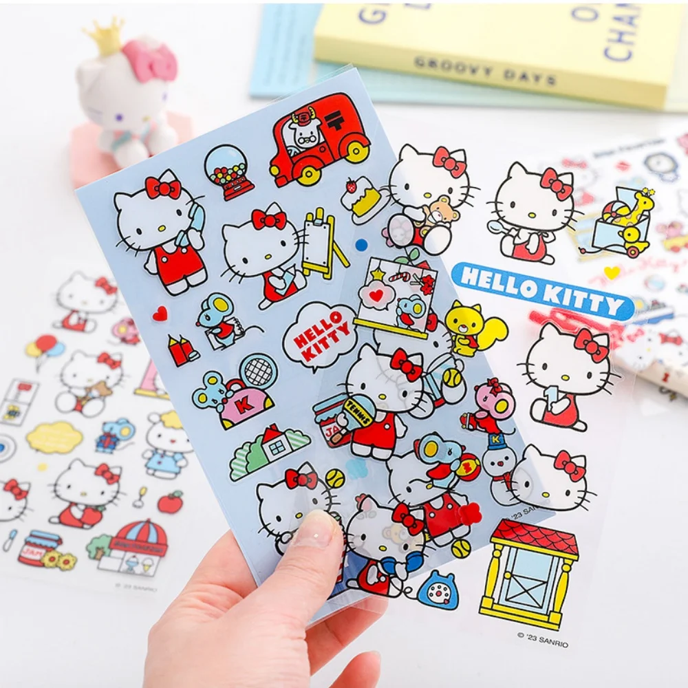 4 Adesivos Genuínos Sanrio Hello Kitty, Brinquedos Fofos Kuromi Melody Cinnamoroll, Adesivos PET Impermeáveis para Decoração de Bagagem e Planners