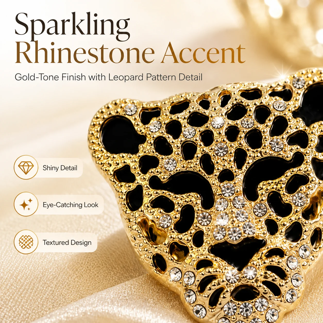 1pc Gold-Tone Leopard Head Button Covers, Rhinestone Shirt Button Clips with Secure Back Clasp for Jackets & Dresses view 5