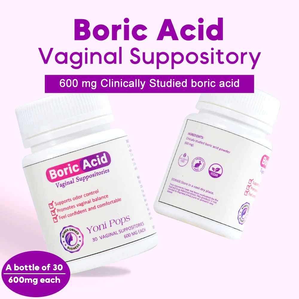 Bacterial Vaginosis Relief Feminine Health - 600mg Boric Acid Suppositories - Woman Owned - for Vaginal Odor Use - 30 Count