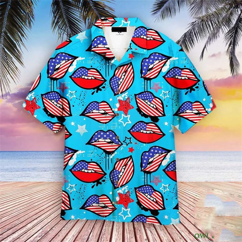 America Independence Day Street Shirt Unisex Colors Donut 3D Print Personality Short Sleeve Shirts Summer Loose Button Shirt