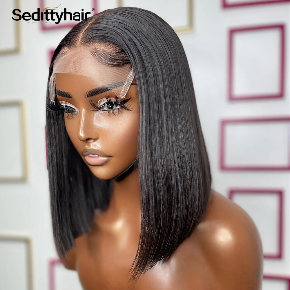 

Lace Front 13x4 4x4 Straight Bob Wig PrePlucked Human Hair Wig Brazilian Remy Hair Frontal Lace Short Bob Wig For Black Women