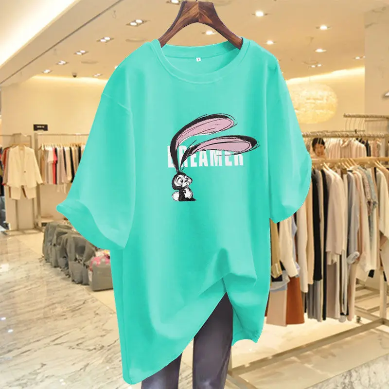 Women Printed Cartoon T-shirt Summer Casual Short Sleeve Loose Tops Basics 100 Cotton Chic Y2k O-neck Pullovers