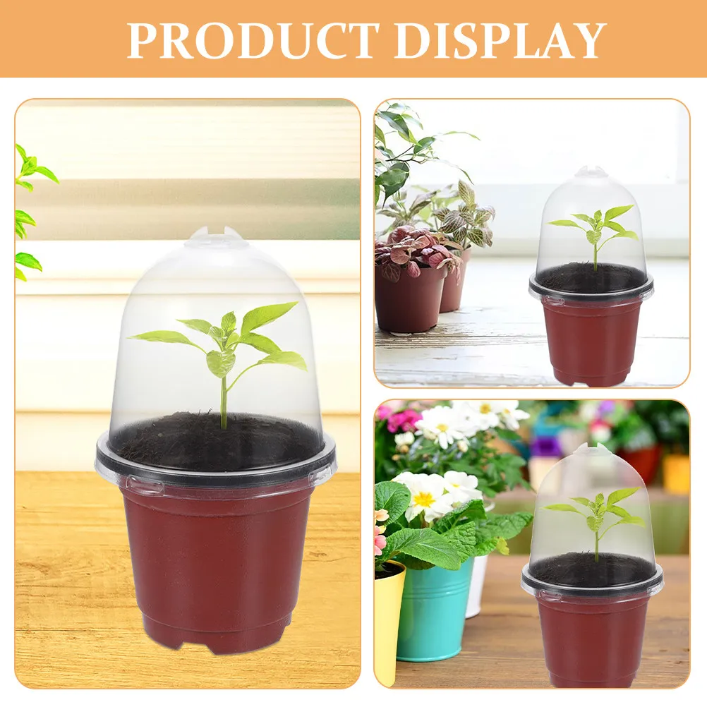 5Pcs Plastic Nursery Pots with Transparent Dome Black Interior Plant Pot Set for Seedling Growth Home Gardening Vegetable Flower