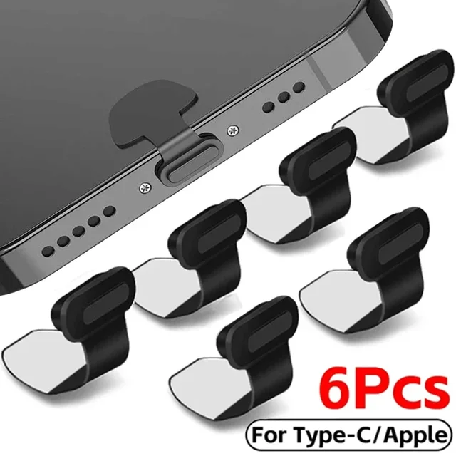 6 SZTUK Silikonowa wtyczka przeciwpyłowa do telefonu Ochrona portu ładowania dla iPhone 15 Samsung Lightning Type-C Akcesoria do smartfonów Wtyczka przeciwpyłowa