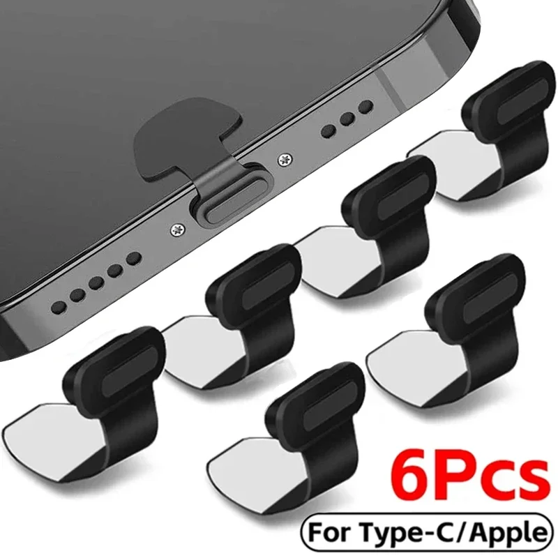 6 piezas tapón de polvo de silicona para teléfono, protector de puerto de carga para iPhone 15 Samsung Lightning Tipo-C, accesorios para smartphone