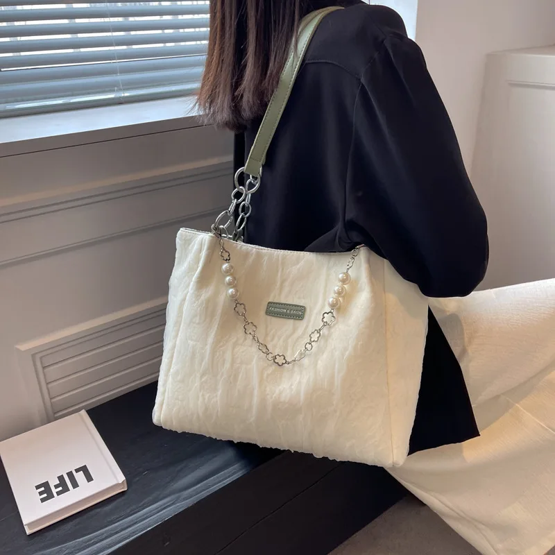 Fashion Canvas Tote Bag Women Temperament Chain Underarm Shoulder Bolso Mujer Ins Large Capacity Exquisite Sac A Mains Femme