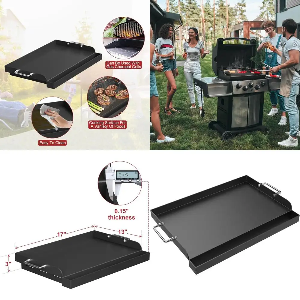 

17 x 13 Nonstick Griddle Plate for Gas Grills, Carbon Steel BBQ Griddle, Removable Handle for Various Grills