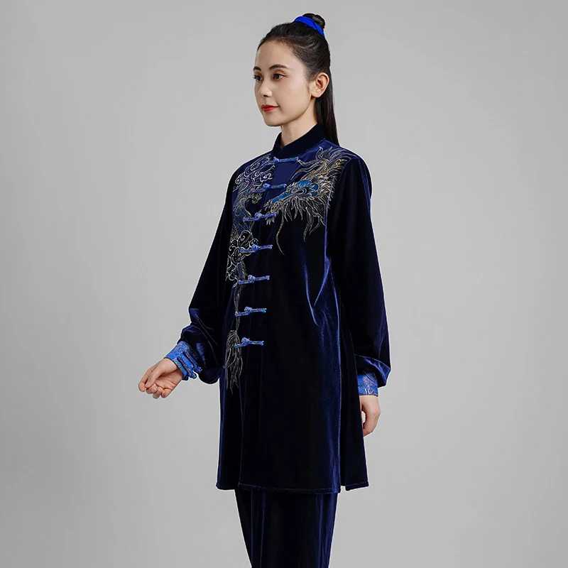 Kun Master Thicken Velvet Taichi Uniform Elegant Winter Martial Arts Suit Embroidery Kung Fu Clothes Taiji for Women