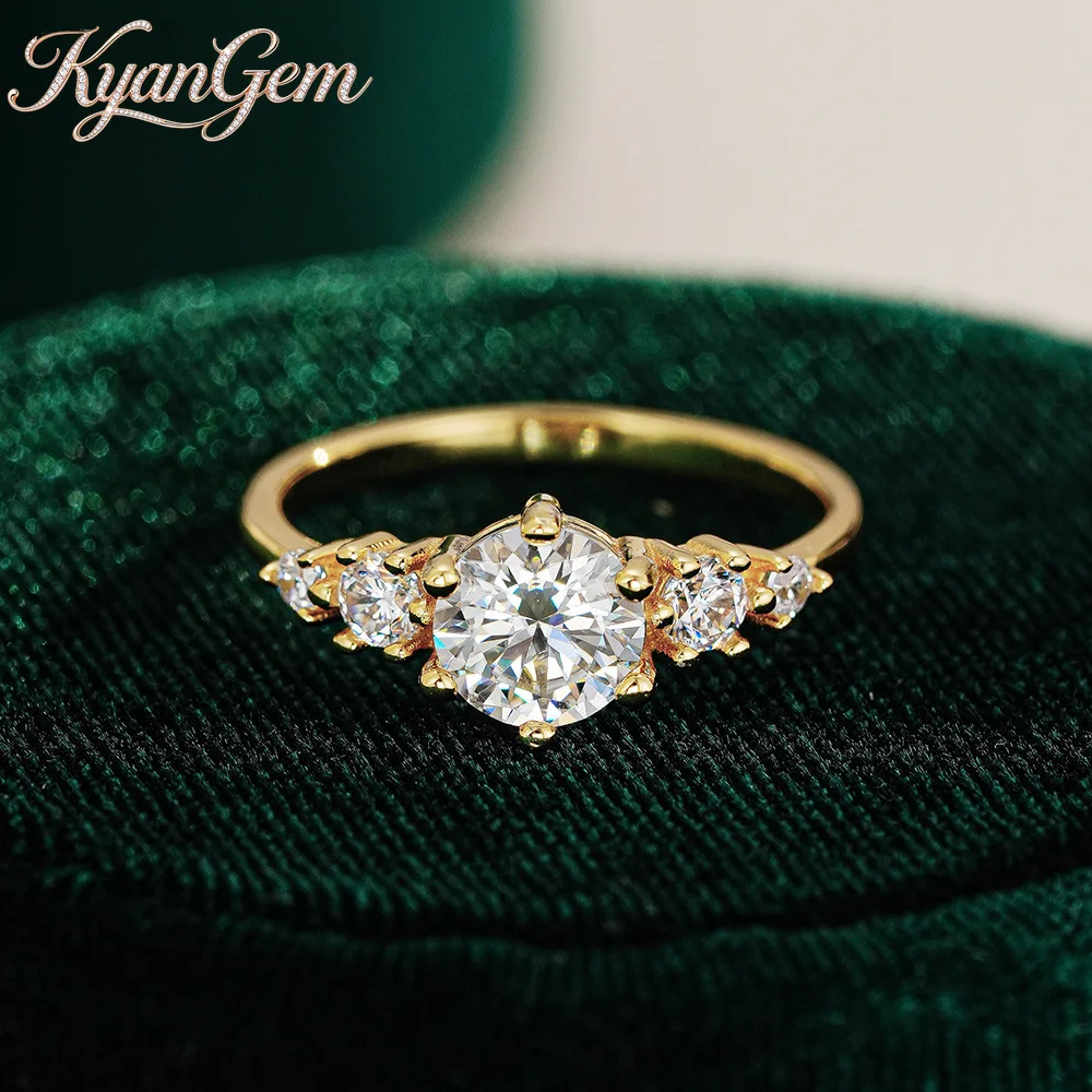 KyanGem Luxury-inspired Design 18K Gold Ring with 1 Carat Moissanite Stones Women's Versatile Ring Wedding Birthday Gifts