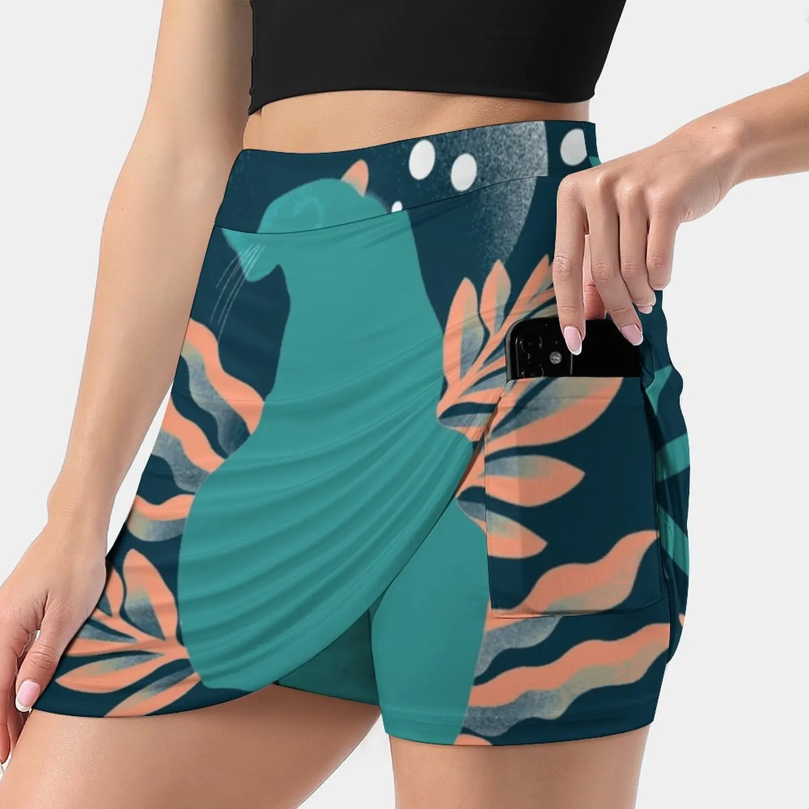 A Big Cat Illustration Women Sports Skirt Tennis Golf Dance Fitness Running Yoga Skirts Nature Illustration Big Cat Artwork