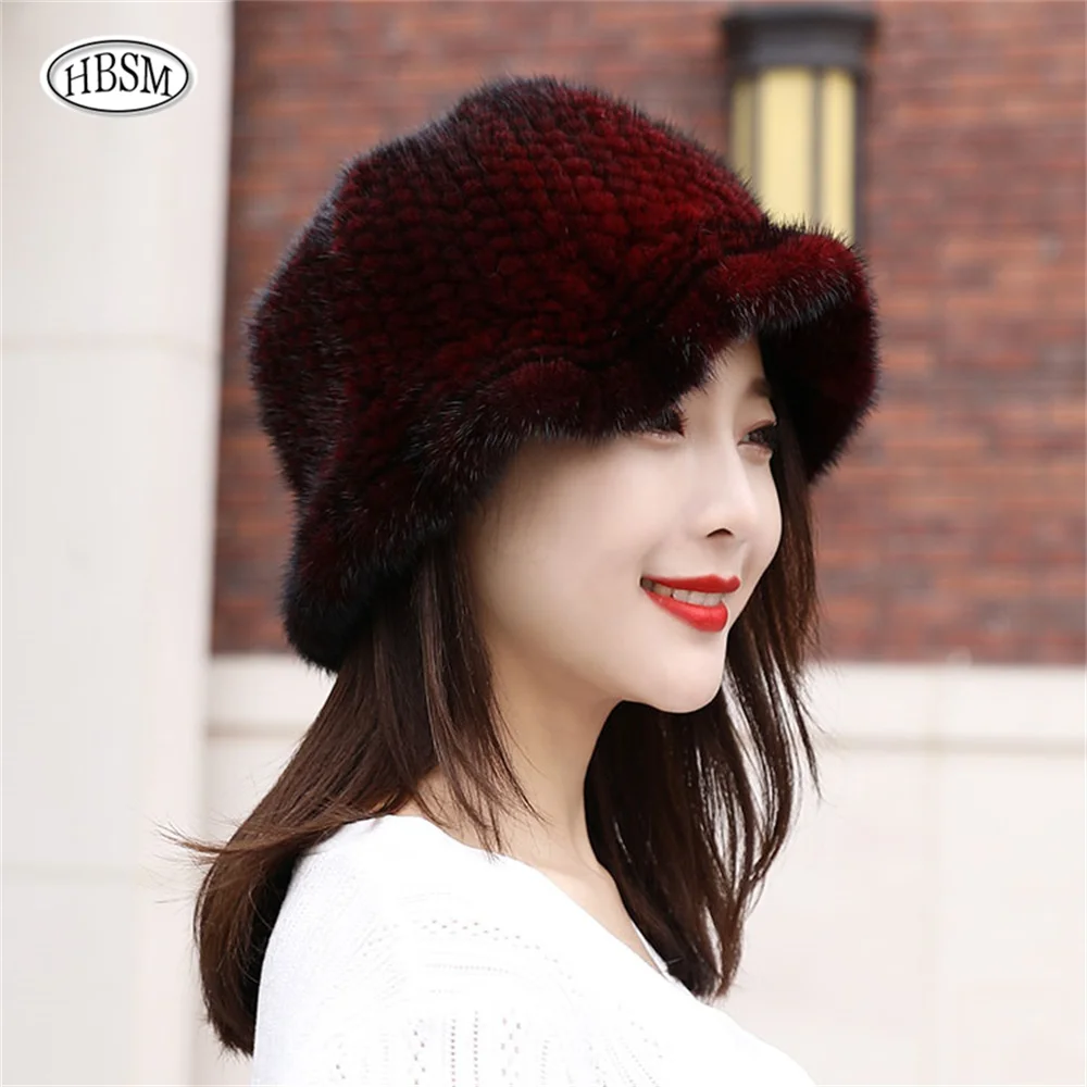 Natural Mink Fur Knitted Hat Furry 2024 cHIC y2k Cap Fur Hat For Women Russian Winter Luxury Fashion Party Panama Fisherman Cap