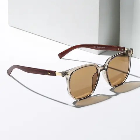 New Dark Brown Sunglasses Women Retro Wood Leg Box Round Face Glasses Fashion Sunshade Sunglasses.